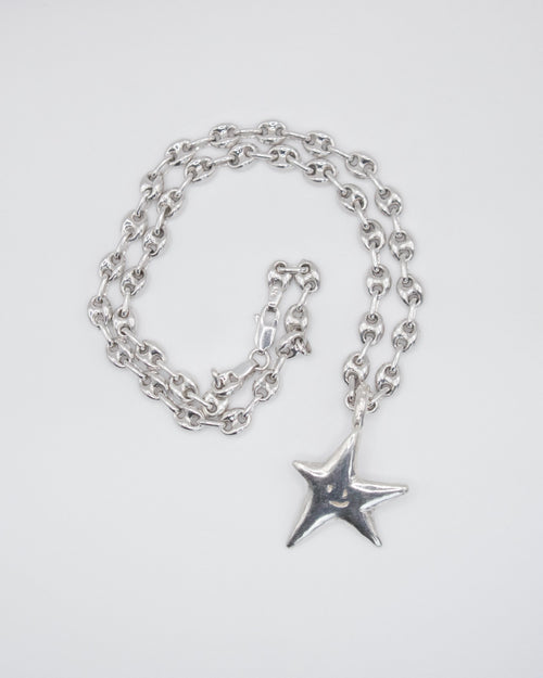 935 silver star pendant with a smiley face on gucci chain, amemori