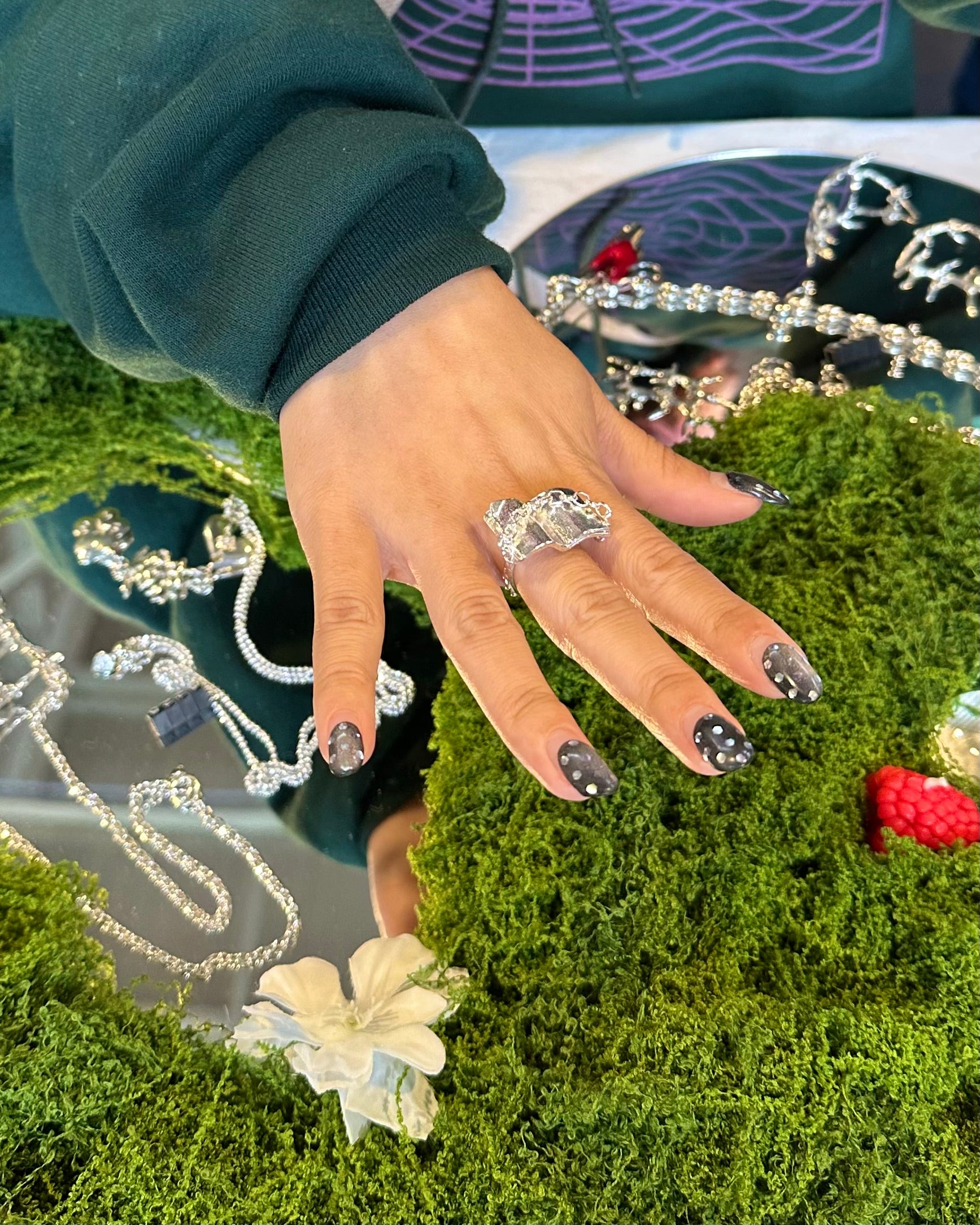 book lover wearing amemori silver ring at Renegade Craft Fair