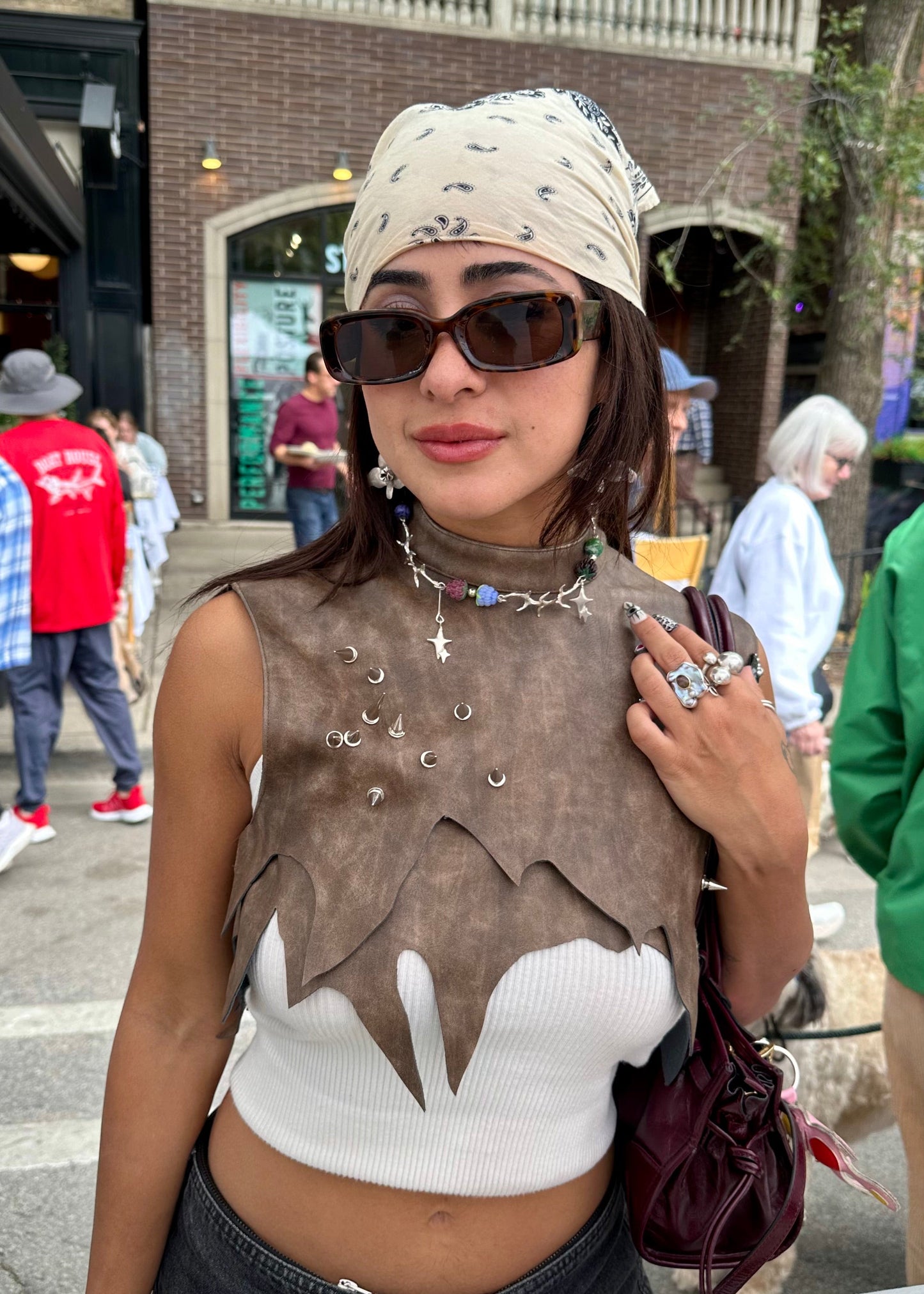 stylish outfit with amemori midsummer garden necklace, renegade chicago