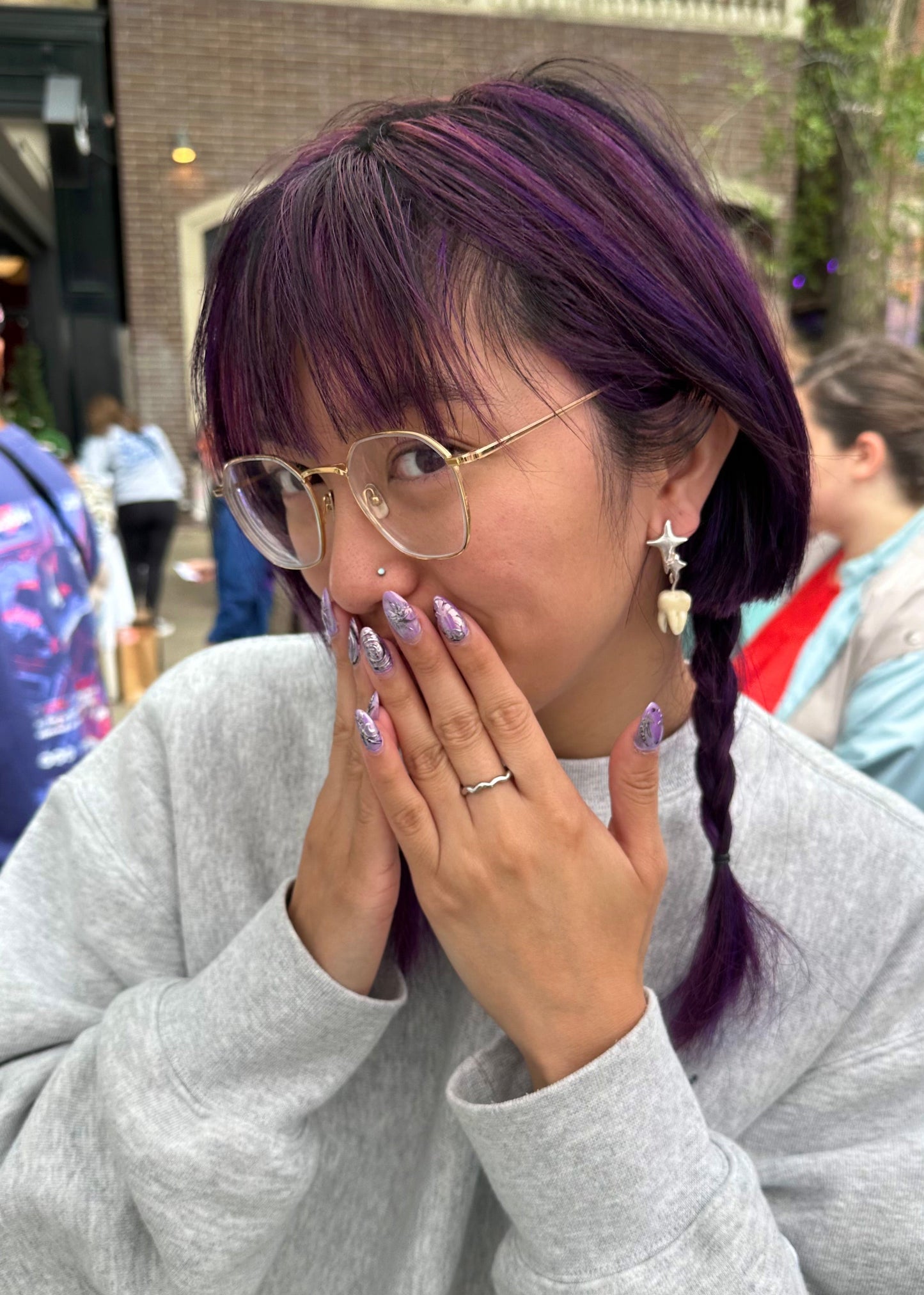 cute alternative earring worn at Renegade Craft Fair with a girl in purple hair