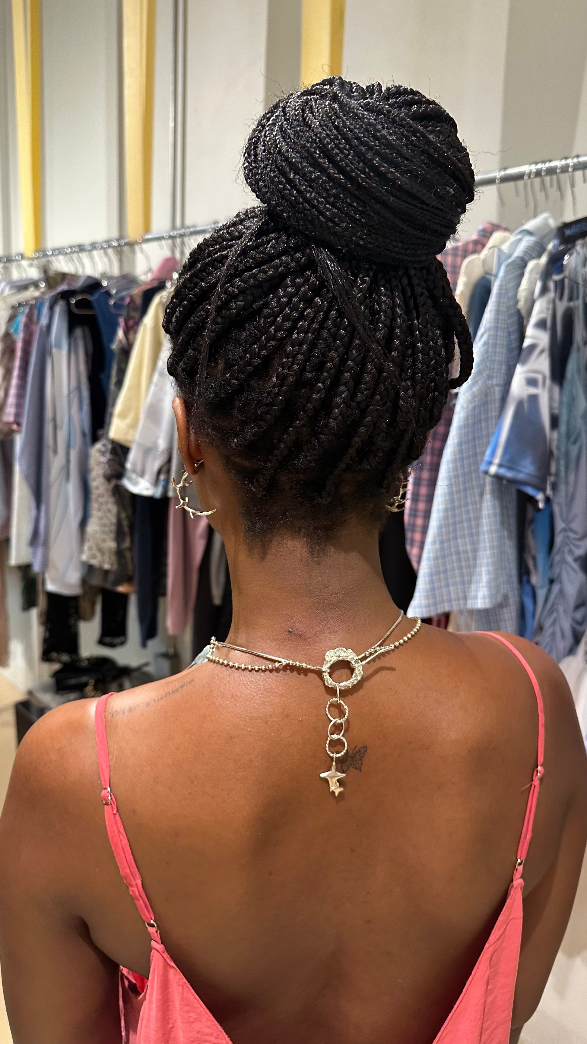 stunning back details with 935 silver charms and chains, handmade in cdmx