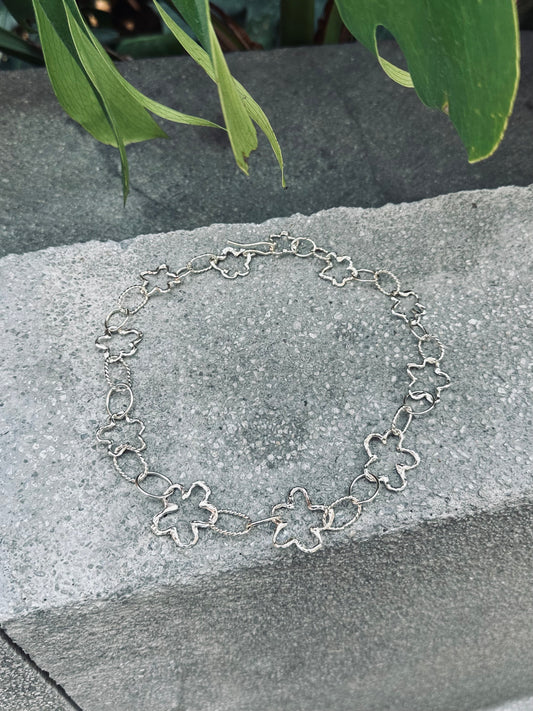 handcrafted sterling silver flower chain, adjustable, amemori